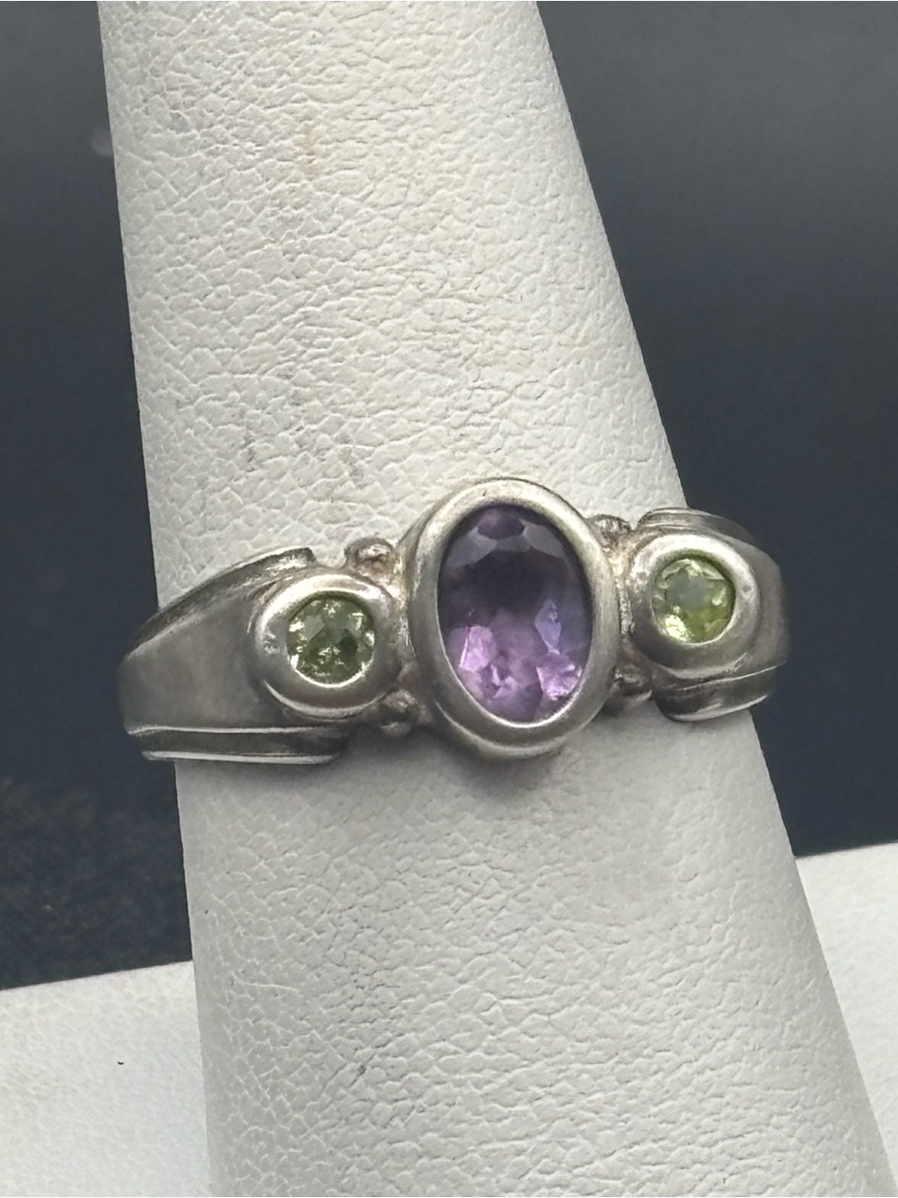 Sterling Silver Amethyst & Peridot Three-Stone Ring